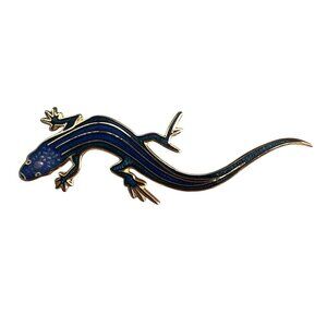 Vintage Blue Enameled Lizard Gecko Brooch Pin Pendant Gold 1986 Spear Signed NEW